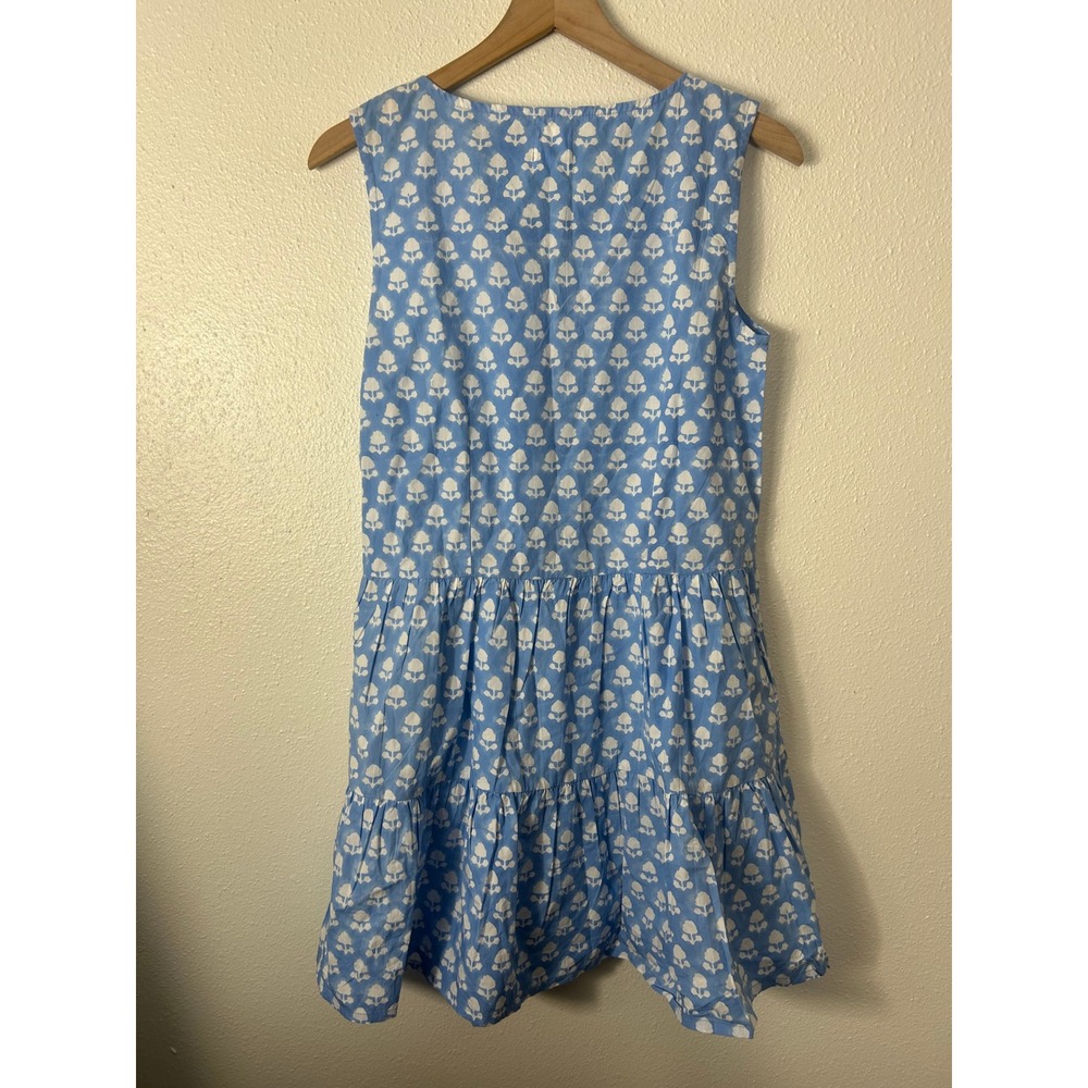 RNWK Floral Block Print Tiered Cotton Mini Dress Blue White Medium Preppy - Picture 7 of 8